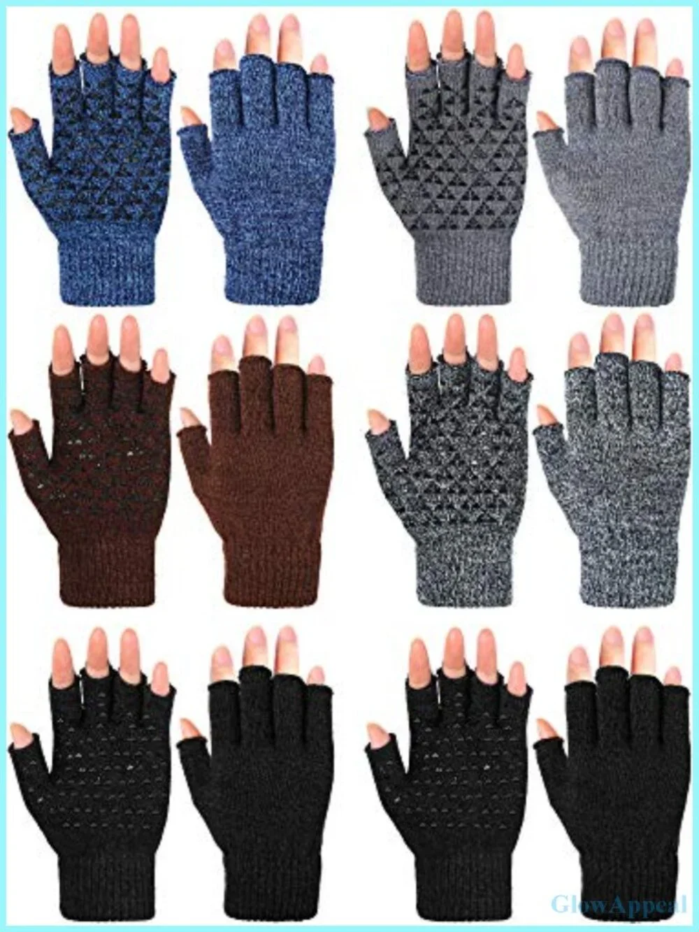 6 Pairs Knit Half Finger Winter Gloves Stretchy Anti-Slip Texting Mittens